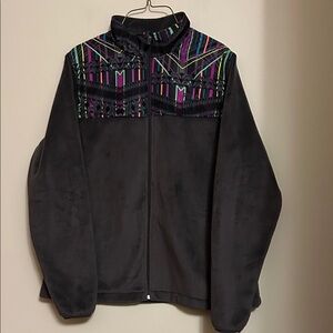 Fila Sport NWOT dark grey fleece jacket multi colour trim zip front size L